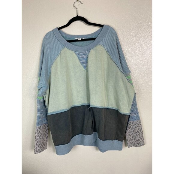 Oli & Hali Women Sweater Size Medium Boho Patchwork Peasant Oversized Colorblock - Picture 1 of 16